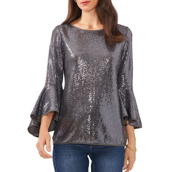 Vince‎ Camuto metallic knit flutter sequin top. Worn once - Picture 1 of 5